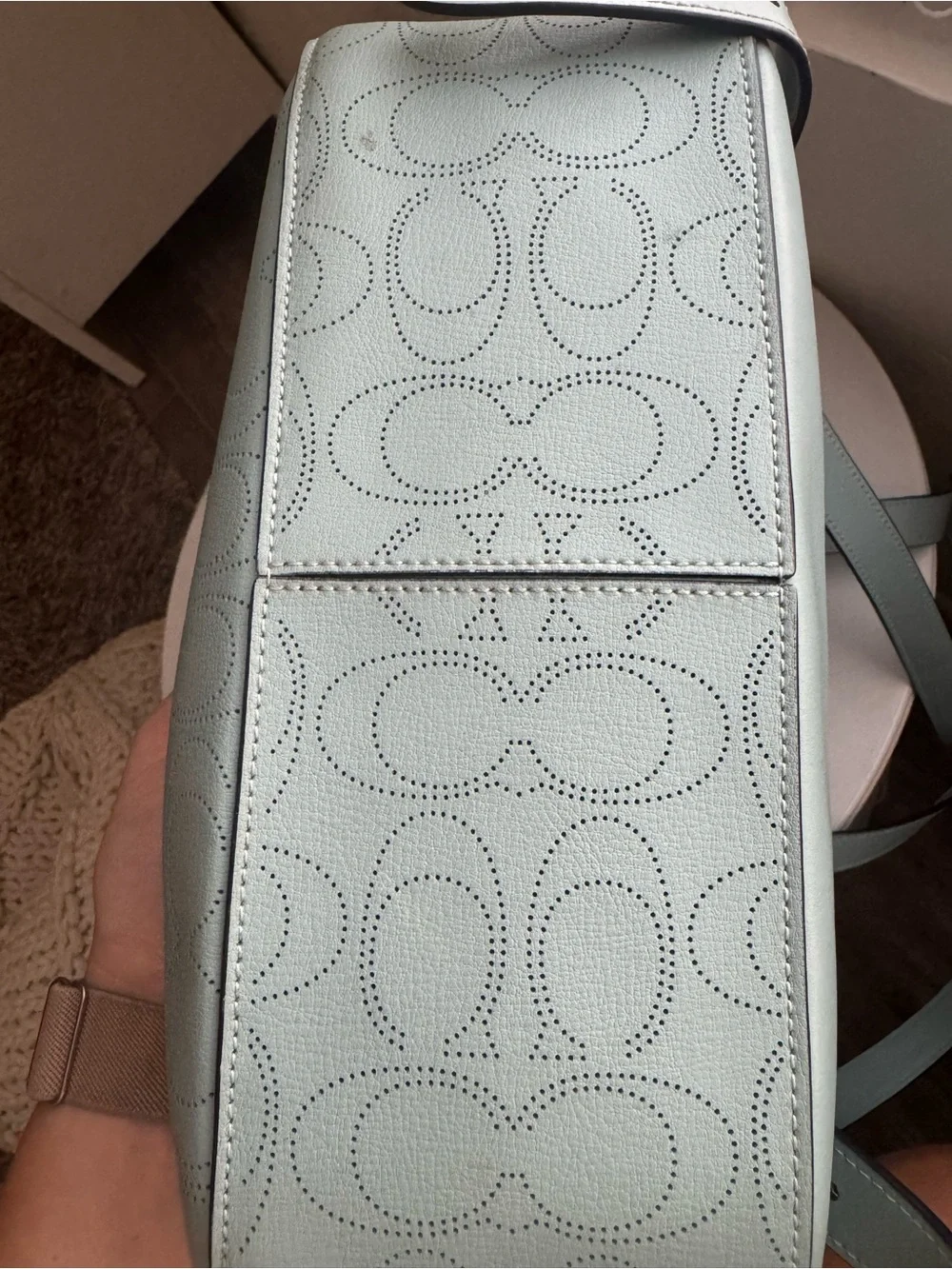 Coach Sage Green Perforated Signature Leather Backpack
